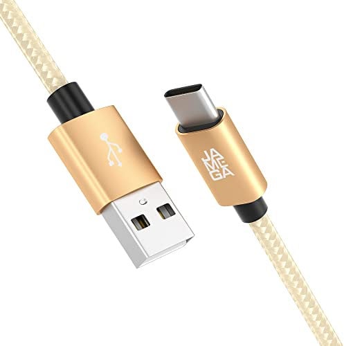 JAMEGA – 2m USB Typ C Kabel Gold | 3A Nylon geflochten USB C Ladekabel & Datenkabel Fast Charge Snyc schnellladekabel kompatibel mit Samsung Galaxy S10/S9/S8+, Huawei P30/P20, uvm.