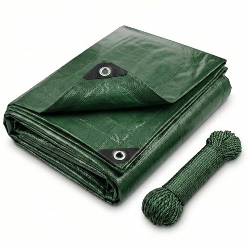 CoverUp! Abdeckplane 3x3 m Grün (120 g/m²) – Wasserfest & UV‑stabilisiert, reißfest mit verstärkten Gummiecken & Alu‑Ösen, inkl. 14 m Seil – für Garten, Camping, Holz, Auto