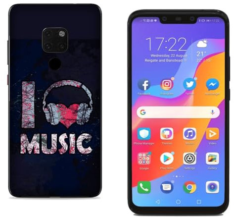 Generico Funda Compatible con Funda Huawei Mate 20 Música Auriculares de corazón de Amor Rígido