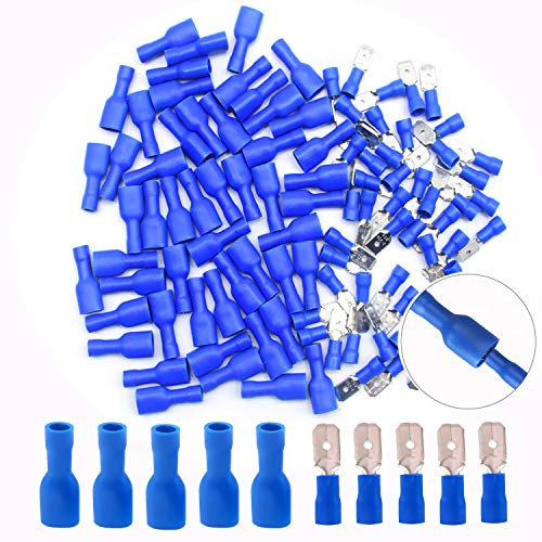 CEEYSEE 100 Pezzi Connettori Terminali Elettrici a Crimpare Set Di Connettori Femmina e Maschio – Per Cavi Da 1,5 – 2,5 mm² (Blu/YPSL)