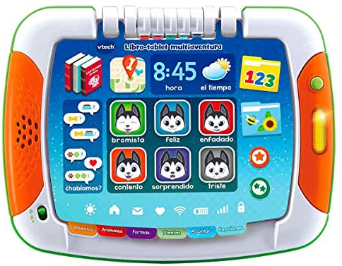 VTech - Libro/Tablet multiaventura, Tablet para niños +2 años, Tablero Interactivo y Libro Tradicional, aprende los Colores, Las Formas geométricas a través de Cuentos y páginas ilustradas