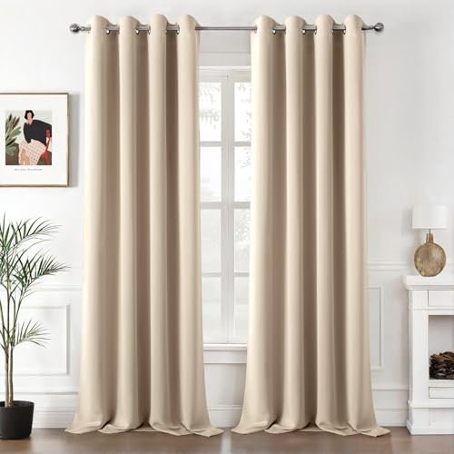 MIULEE Verdunklungsvorhänge Dunkelbeige Vorhänge Blickdicht 2er Set 260 cm Lang, Modern Gardinen Ösen Abdunkelnde Vorhänge Wohnzimmer Schlafzimmer, Fenster Gardine Verdunkelung Thermovorhang