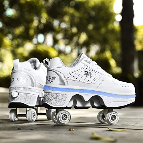 DHTOMC Rollschuhe,Schuhe Mit Rollen Skateboardschuhe,Inline-Skate,2-in-1-mehrzweckschuhe Mit 7 Farbwechselnden Lichtern,verstellbare Quad-rollschuh-Stiefel Für Männer,EUR39