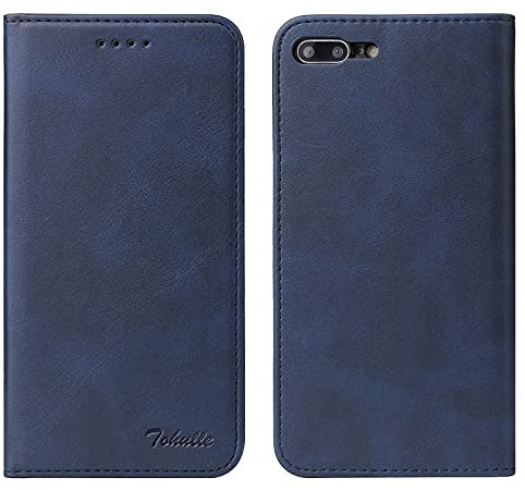 TOHULLE for iPhone 7 Plus iPhone 8 Plus Case, Premium PU Leather Wallet Case with Card Holder Kickstand Built-in Magnetic Closure Flip Folio Phone Cover for iPhone 7 Plus/8 Plus - Blue