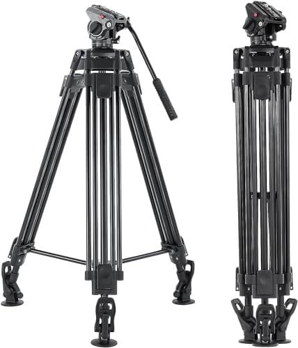 CAMBOFOTO Trípode Profesional para Cámara y Móvil, 163cm Trípode de Vídeo Altura Ajustable, Cabezal Fluido 360° Suave, Carga 8kg, Aluminio Estable con Bolsa de Transporte (Negro)