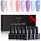 Jeensley Vernis à Ongles Gel Set 8 Couleurs 7.5ml Longue Durée Durci par UV Lampe LED Manucure Kit Ivoire Nu Rose Violet Clair Violet Lavande Bleu