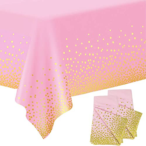 POPOYU 2 Stück rosa Hintergrund Streifen Tischdecken,rosa Hintergrund und Weiße Streifen Tischdecken Kinder Party Dekorationen Kunststoff Tischdecke für Kindergeburtstag,Picknick