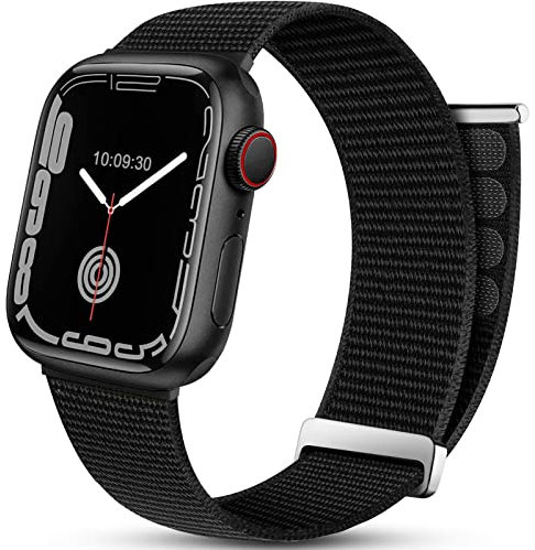 Mastten Sport Armband Kompatibel mit Apple Watch Armband 42mm 41mm 40mm 38mm, Nylon Klettverschluss Herren Damen Verstellbare Armband für iWatch SE Series 10 9 8 7 6 5 4 3 2 1, Schwarz