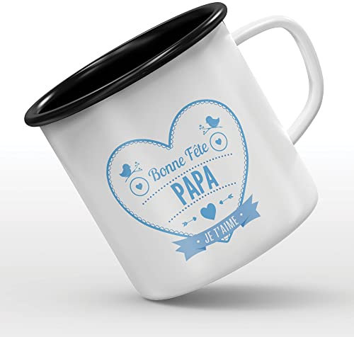 Mygoodprice MUG tasse émaillée au motif Bonne Fete Papa Coeur Bleu