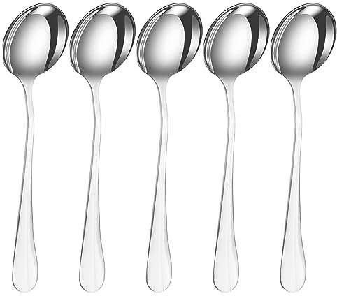 PEBBLE HUG 4Pcs Soup Spoons Stainless Steel Spoon for Soup, Curry, Vegetables Cutlery Spoons, Smooth Edges, Elegant Design, Sturdy Structure, Use for Home, Kitchen Or Restaurant