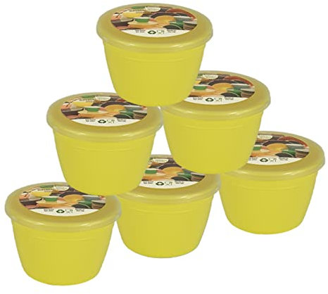 Just Pudding Basins Pastel Colours 1/4 Pint Small Basin and Clear Lid 0.25pt Pack of 6 Plastic Steaming Bowls (Yellow)