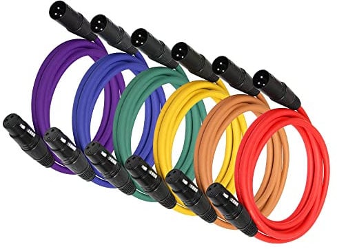SinLoon Paquete de 6 cables XLR DMX de 3 pines M a F de colores para grabadora de estudio, micrófono, mezclador, sistema de altavoces-6.5 FT