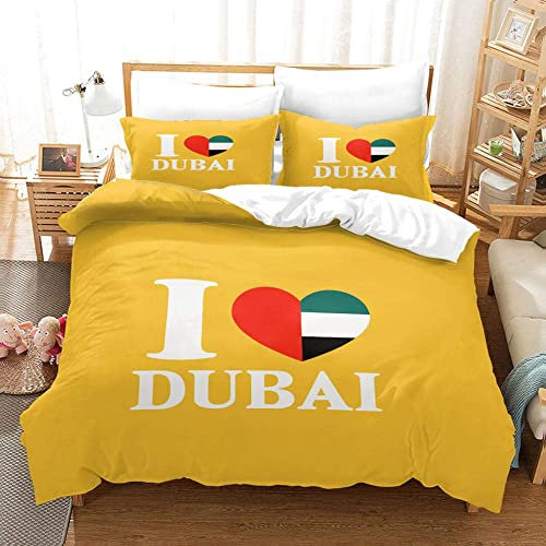 Bettwäsche 135x200 gelbes Dubai Weich Mikrofaser Bettbezug Set Für Jungen Mädchen Einzelbett, Hypoallergen Bettbezüge mit Reißverschluss und 1 Kissenbezug 80x80 cm