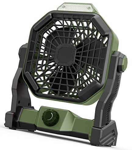 Melchioni Family/Wiederaufladbarer tragbarer Camping-Ventilator mit Licht, Eingebaute 5200 Mah-Batterie, USB-Kabel, LED-Licht, 3 Helligkeit, 12 cm Lüfter, 3 Geschwindigkeiten, 180° Drehung