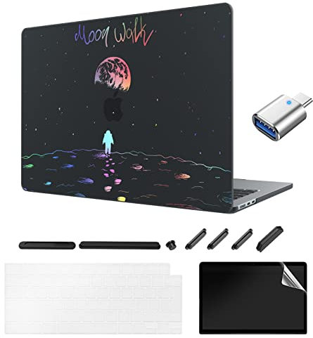 TeDaWen Frosted Case for New MacBook Air 13.6 Inch (2022 Release Model: A2681 M2 Chip), Notebook Case and Keyboard Cover and Screen Protector, (Matte Black Lunar Explorer) F02