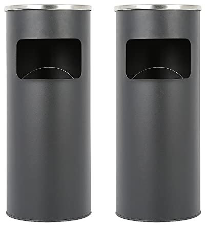 Standaschenbecher Edelstahl mit Mülleimer, 2 in 1 Stehaschenbecher Abfalleimer inkl. Inneneimer für Bürogebäude, Hotel, Garten, Außenbereich, 25x25x60cm (Schwarz, 2pcs)