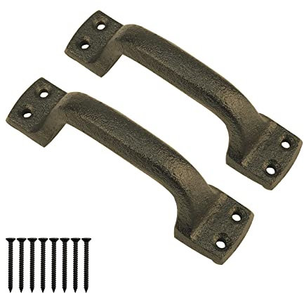 YWZHENYU Rustic Barn Door Handles Heavy Duty Cast Iron Gate Handle Vintage Gate Pull Handles for Cabinet Garage Fence Drawers of 2 Pcs