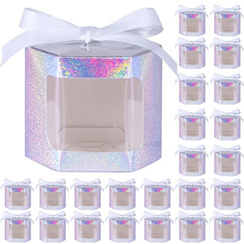 24 Geschenkschachteln mit Sichtfenster, sechseckige Pappschachteln mit Deckel, geeignet zum Verschenken, Basteln, Torten, Bonbonschachteln, Hochzeitspartys Brautpartys Babyshows
