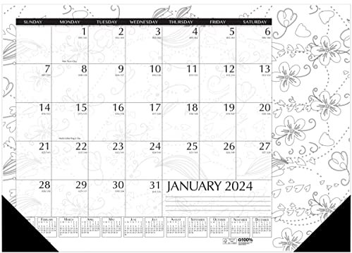 House of Doolittle Monatlicher Schreibtischunterlagen-Kalender 2024, Doodle Black and White, 47,7 x 33 cm, Januar – Dezember (HOD1876-24)
