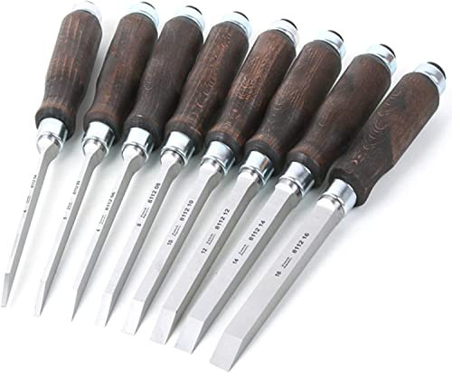 OITTo 8Pc Wood Chisel Set, Chromium Manganese Steel (4/5/6/8/10/12/14/16MM), Beech Wood Handle, Bevel Edge