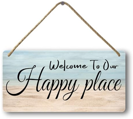Welcome To Our Happy Place Sign House Door Wall Decor Welcome Signs For Front Door Home Sweet Home Door Wood Welcome Personalized Wooden Hanging The Patio Wall Decor Summer Porch Tin Sign Beach Wall