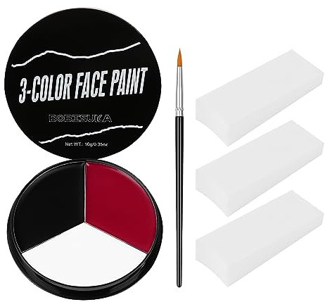 BOBISUKA Peinture Visage Noir Blanc Rouge+3 Èponges+1 Pinceau, Peinture Corporelle pour Halloween, Carnaval, Théâtral, Zombie, Maquillage Effets Spéciaux