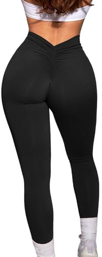 HAWILAND Push up Leggings Damen - Boom Booty Leggings High Waist Scrunch Butt Sportleggins lang für Fitness Yoga Workout #3 Schwarz XS