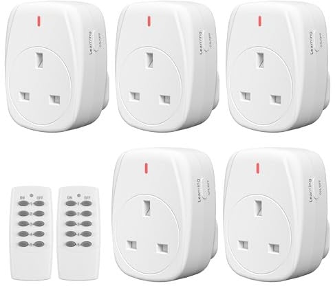 HBN Wireless Remote Control Plug Sockets, 3120W Remote Control Outlet with 30m/100ft Range, 5 Pack Sockets and 2 Remotes