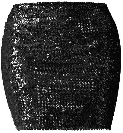 Paillettenröcke Damen Minirock Bodycon Bleistiftrock Dehnbare Glitzer Röcke Hohe Taille Basic Mini Vintage Rock Kurzer Freizeitrock Hüftrock für Party Club Performance Kostüm