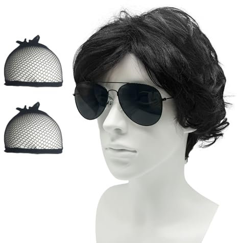 SKHAOVS Lockige Perücke Herren Schwarz Perücke Kurz Perücke hitzebeständige synthetische Perücke Haar Halloween HerrenPerücke Party Daily Wear Herren Damen Karneval Kostüme Cosplay (Schwarz)