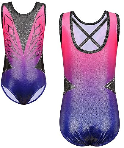 HUAANIUE Girl Sleeveless Gymnastics Leotard - Long Ballet Leotard TieDye Dance Sportwear Gym Girls Blue Black Athletic Leotards Ballet Dress Kids Dancewear Costume
