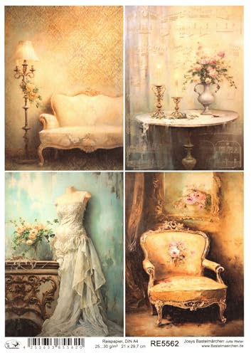 Josys Bastelmärchen Reispapier A4 Strohseide Decoupage Serviertentechnik Vintage Sofa Sessel RE5562
