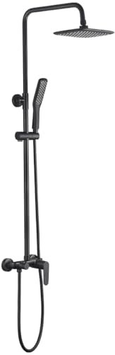 KOLMAN Badezimmer Duschset Schwarz DIMA Duschsäule Brausegarnitur mit Duschmischer, Kopfbrause: 258x194 mm… (Schwarz)