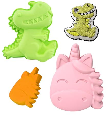 Binblin 2PCS Molde de Silicona Para Bizcocho, Repostería y Horno - Moldes Con Forma de Dinosaurio y Unicornio Para Cumpleaños y Fiestas Infantiles
