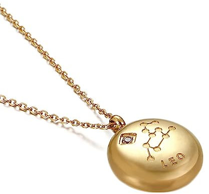 Mesnt Kette mit Anhänger Damen, Edelstahl Runde mit Leo-Muster Anhänger Halskette 39cm für Damen Gold
