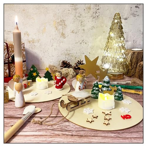 Oblique Unique® Weihnachtsdeko Bastelset Echtholz als Tischdeko Dekoration für Advent Weihnachten Kinder Basteln (Bastel Set - groß)