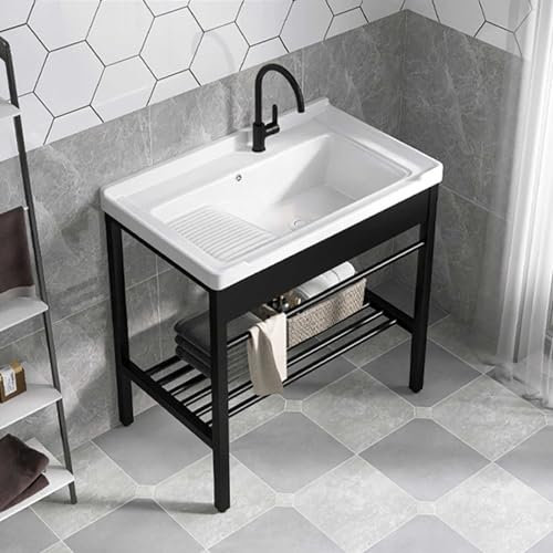 Éviers de cuisine avec lavabo en céramique, ensemble planche à laver et pieds en acier inoxydable – Idéal pour la cuisine ou la buanderie