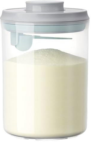 1000ML Baby Milk Powder Dispenser, One Touch Milk Powder Storage Container, Milk Powder Container with Airtight Lid and Spoon for Formula, Coffee, Cereal, Flour (White)