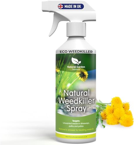 Natural Weed Killer Organic Chemical Free WeedKiller Glyphosate Free Targets Paths Patios Driveways Dandelions Perennial Weeds Pet Child Bird Wildlife Safe Organic Natural Ingredients 500ml