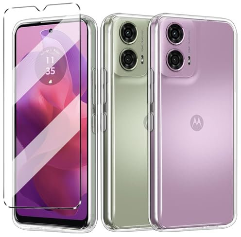 Cover Compatible with Motorola Moto E14 / G24 / G04 Case with 1 Pack Tempered Glass Screen Protector Phone Case for Motorola E14 / G24 / G04,Soft TPU Slim Fit Shockproof Anti-Scratch -black