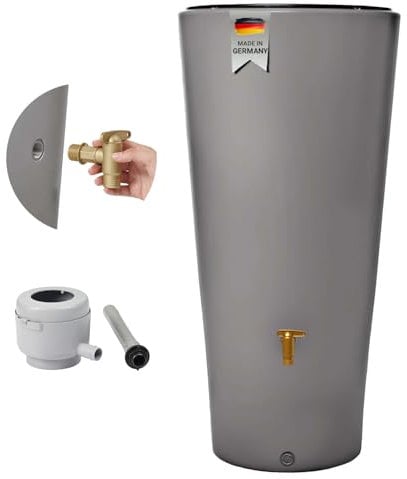 4rain Vaso 2in1 Regentonne 220 Liter zinkgrau inkl. Kunststoff-Auslaufhahn und Fallrohranschluss - Regenfass, Regenwassersammler, Regenwassertonne, Regenwassertank, Wassertank, Regensammler