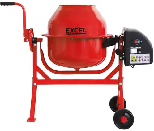 Excel 70L Portable Cement Concrete Mixer 240V/220W with Wheels - Electric Cement Mixer - Mortar Concrete Mixing Machine - Large Drum Capacity