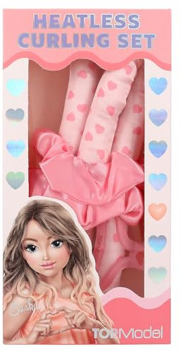 Depesche 12827 TOPModel - Lockenformer Set Beauty and Me, in Rosa und mit Herzen, inkl. Papilotte, Haarklammer und 2 Scrunchies