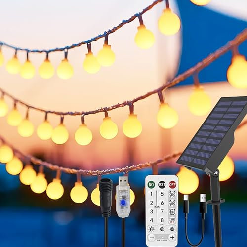 Solar Lichterkette Aussen 30-38 Stunden Beleuchtung 13M 100 Led Solar/Usb 3-In-1 Lichterkette AußEn Solar, Ip65 Solarlichterkette AußEn Wetterfest, Solar Lichterkette Outdoor Dimmbar, Timer, 8 Modi