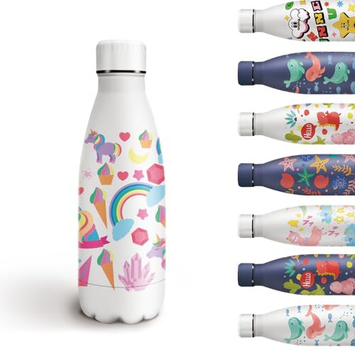 Grsta Gourde Isotherme, 350ml Gourde Enfant, Bouteille d'eau Sans BPA, Mini Gourde Garçons&filles, Gourde Reutilisable pour l'école, Garder au Froid ou au Chaud, Blanc