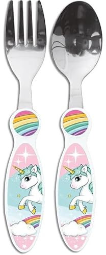 UNICORNO | Set Cubiertos Infantiles de Acero Inoxidable - Tenedor y Cuchara (Unicornio)