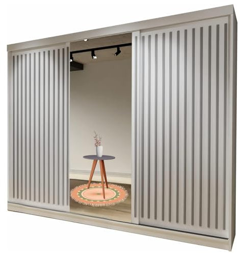 ZIUSA Sliding Door Wardrobe with Mirror Doors, Free Standing Design, Modern Style (White, 250 CM)