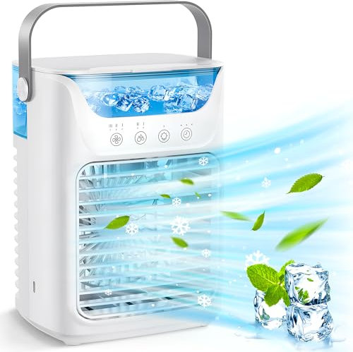 TRUYOK Mobile Klimageräte 3 in 1 Mini Ventilator mit Kühlen Nebel USB-Tischventilator 3 Geschwindigkeiten Mini Luftkühler Tragbarer Ventilator für Zuhause Büro Schlafzimmer Camping