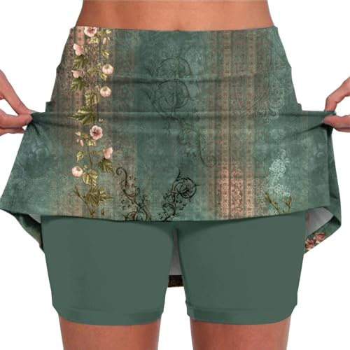 New Damen Rock Sport Leggings mit Rock Dehnbar Laufenroc mit Innenshorts Tennisrock Hohe Taille Sportrock mit Hose Kurz Golfrock Golf Sport Hosen Laufrock