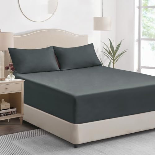 Tifschlaf Spannbettlaken für King-Size-Bett, extra tiefe Tasche, 40 cm, weich gebürstete Mikrofaser, Matratzenunterteil, 150 x 200 cm, Dunkelgrau